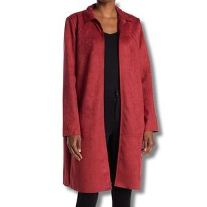 Philosophy Long Sleeve Notch Collar Faux Suede Coat, Chili Pepper Red M - EUC